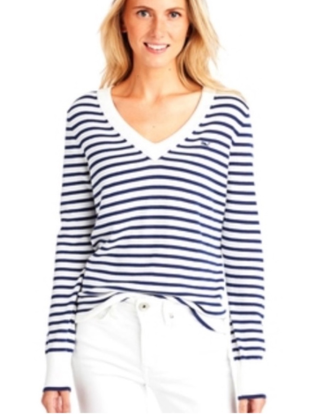 Vineyard Vines Navy White Striped V Neck Sweater XS